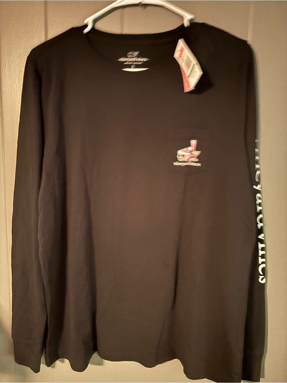 Vineyard Vines Black Long-Sleeve Pocket Tee with Chest Graphic